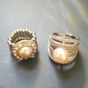 Pearl and Rhinestone Adjustable Rings